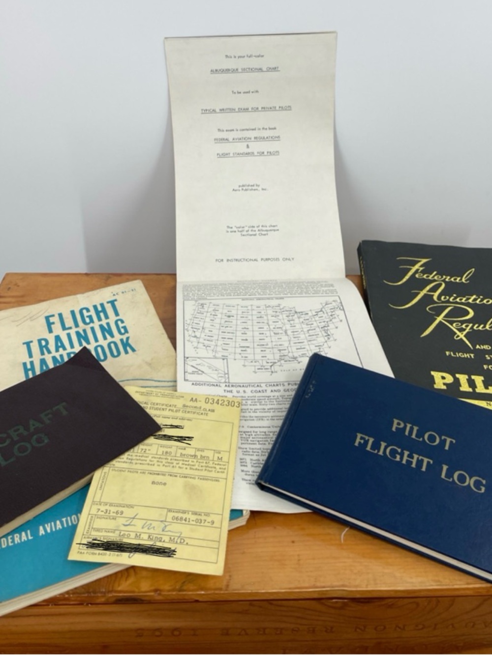 Vintage 1960s Pilot Training FAA Logbook Sectional Handbook Aviation Ephemera